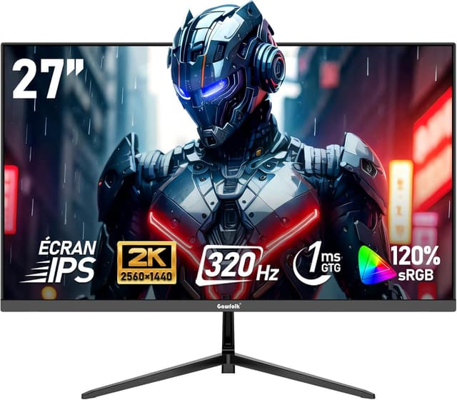 Detalle de Gawfolk Écran PC IPS 27 pouces 2K WQHD 320 Hz — Moniteur gaming VESA 75x75 noir