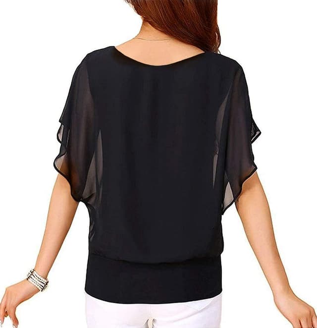 Detalle de Neineiwu Women’s Chiffon Short-Sleeve Loose Casual Top (XS–XXL)