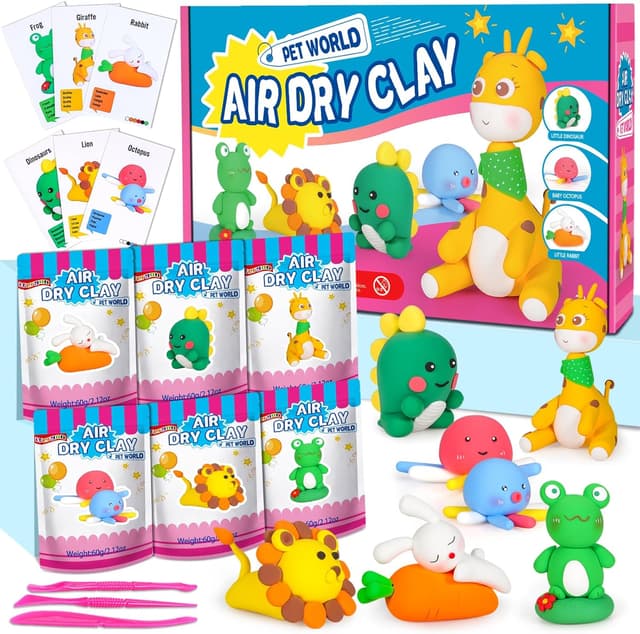 Detalle de iFergoo Air Dry Clay (Pets Theme) – 6 animal designs DIY modelling clay set for ages 3–12