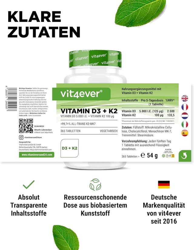 Thumbnail 5 de vit4ever Vitamin D3 + K2 Depot 5000 I.E.