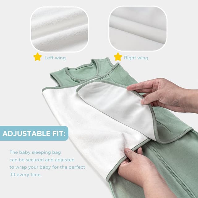 Detalle de SIMYJOY Baby-Schlafsäcke für Neugeborene (Pucksack, Swaddle & Übergang) – 3-fach verstellbar, 100% Baumwolle