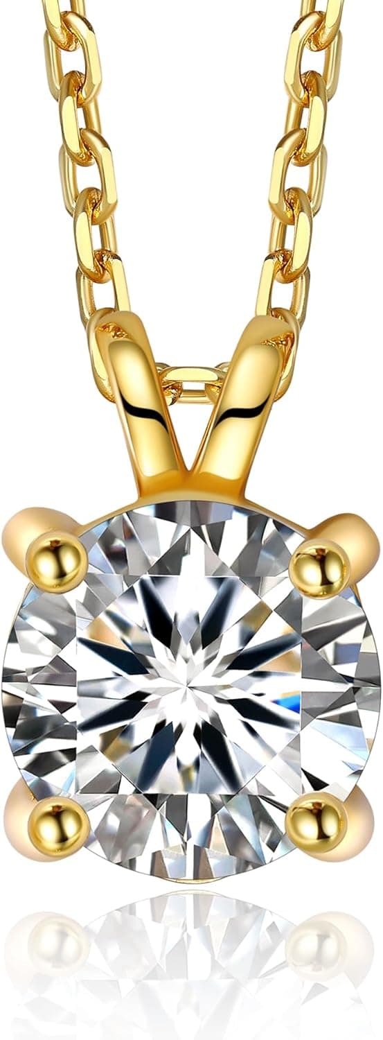 Detalle de MomentWish Collana Moissanite Solitario in argento 925 con rivestimento oro bianco/oro rosa