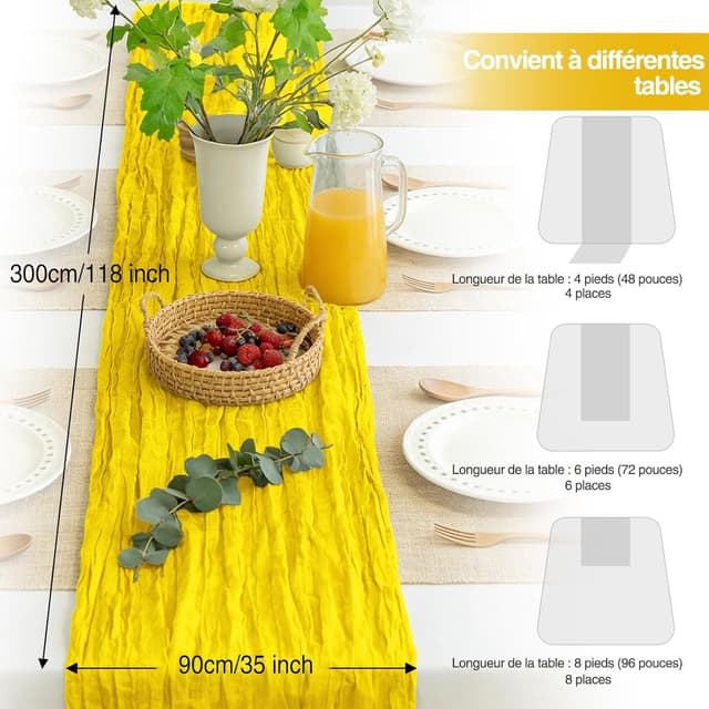 Thumbnail 3 de Foatcox Chemin de Table Jaune Mimosa 300 x 90 cm
