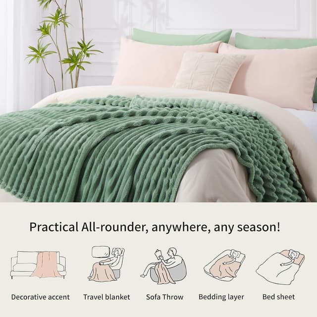 Thumbnail 6 de RUIKASI Kuscheldecke flauschig in Grün, 150x200 cm (Fleece-/Sofa- & Couchdecke)