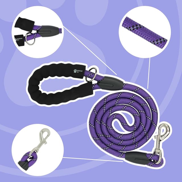 Detalle de Reichstadt Pets guinzaglio per cani in nylon morbido con impugnatura EVA riflettente e moschettone girevole (1,5 m, viola)
