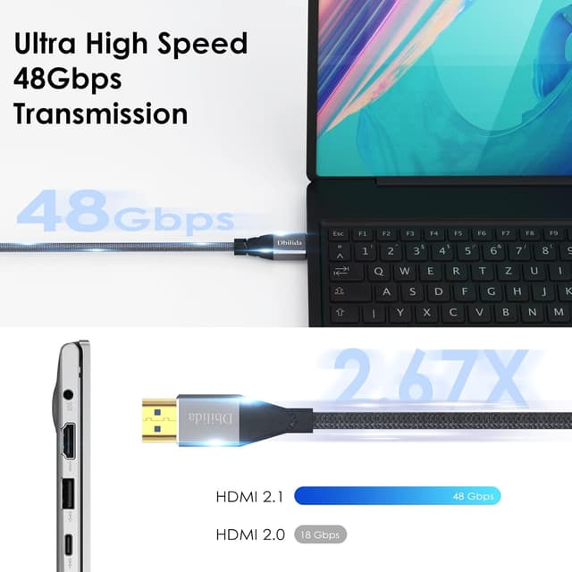 Detalle de Dbilida Glasfaserkabel HDMI 2.1 (7 m) für 8K/4K mit 48 Gbps, eARC und Dynamic HDR