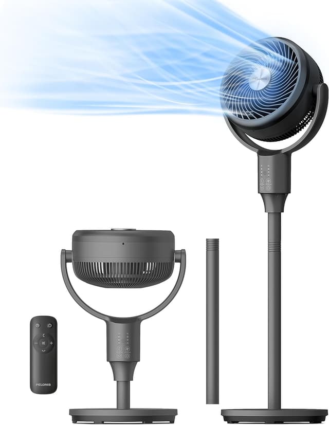 Detalle de PELONIS Pedestal Fan (Ultra OmniFlow) with Remote, Auto Oscillation, 3 Speeds, 7H Timer, Adjustable Height