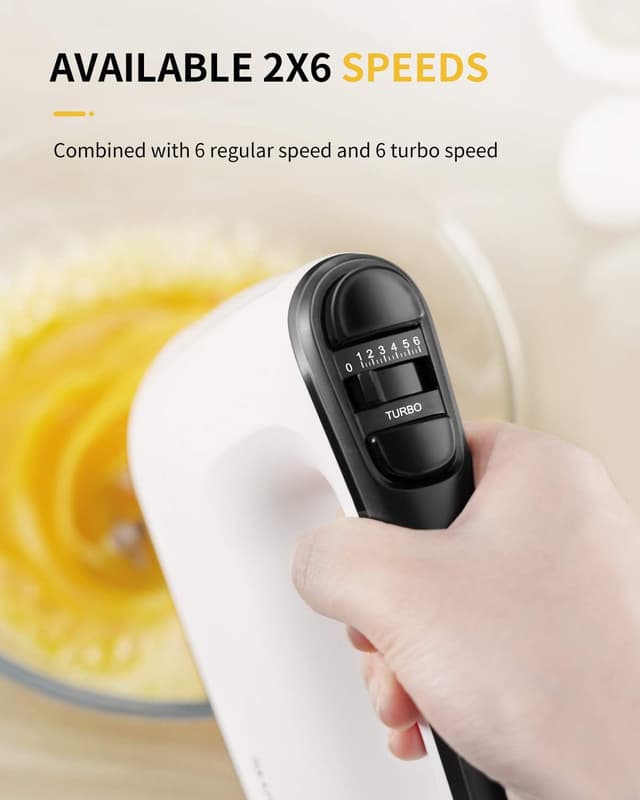 Detalle 2 de SHARDOR Hand Mixer Electric Whisk with Anti-Splash Design, 6 Speeds & Turbo, 400W