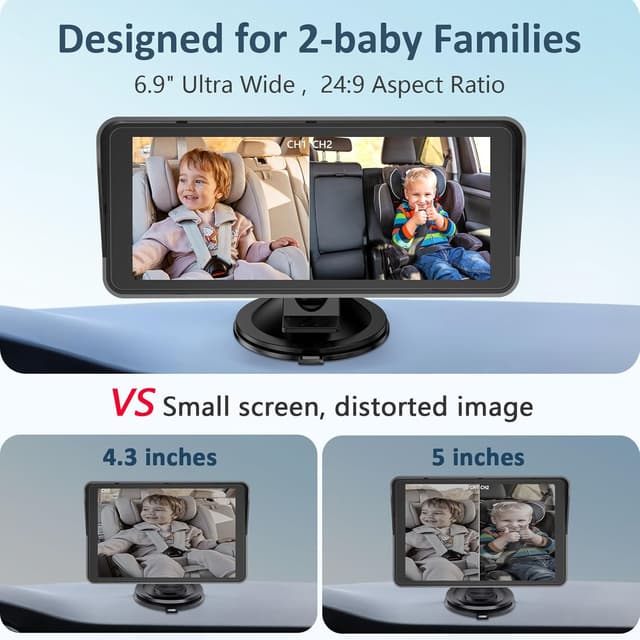 Detalle 2 de Tomoia 6.9-inch baby car camera 1080p rear-facing