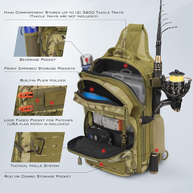 Detalle de KastKing BlowBak Tactical Sling Tackle Bag (Lightweight Fishing Backpack Storage)