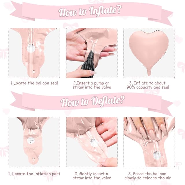 Thumbnail 6 de FunHot Cream Pink Heart Balloons & Pink Bow Balloons Set (10 Pieces)