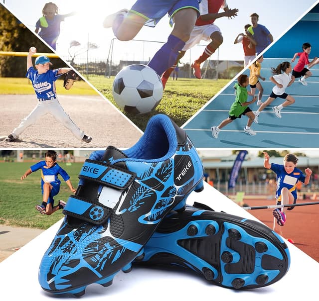 Detalle de Kids Boys Girls FG/AG Football Boots Trainers – Hook & Loop Anti-Collision Cleats for Indoor/Outdoor Play