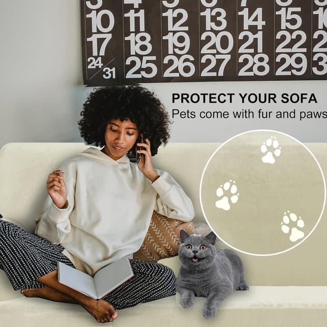 Detalle de Ystyle Copridivano in velluto per divano 2 posti con braccioli, beige (copridivano universale elasticizzato antigraffio)