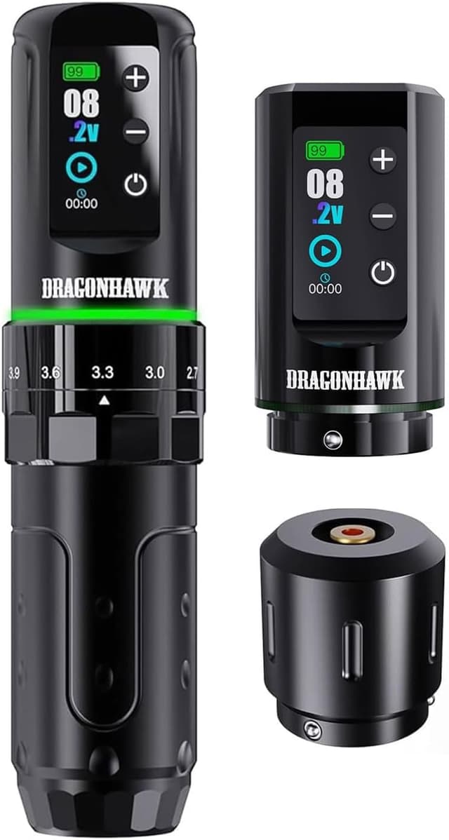 Detalle de Dragonhawk L3 Kit tatuaggio pen macchinetta rotativa senza filo con 2 batterie da 2.000 mAh e RCA