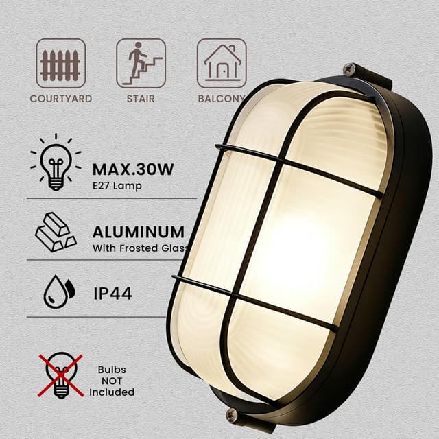 Detalle de MULANDI Nautical Bulkhead Light outdoor wall mount (30W warm white, die-cast aluminium, waterproof)