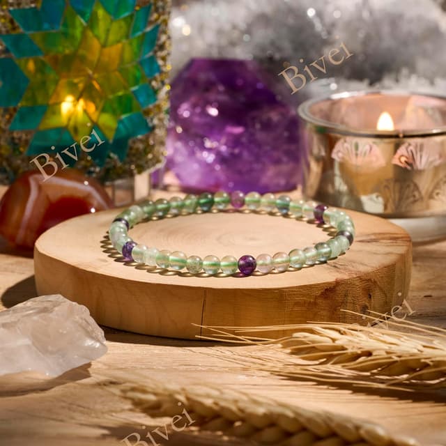 Detalle de Bivei Fluorite braccialetto elastico in cristallo 4 mm da donna, pietra semipreziosa naturale