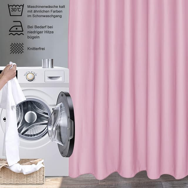 Detalle de EurCross schmaler Duschvorhang 100×200 cm aus Textil (rosa) – wasserdicht, waschbar, mit 7 Ringen