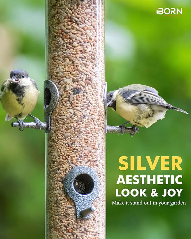 Thumbnail 6 de iBorn 15 inch Metal Bird Feeder in Silver (6 feeding ports) for outdoor hanging