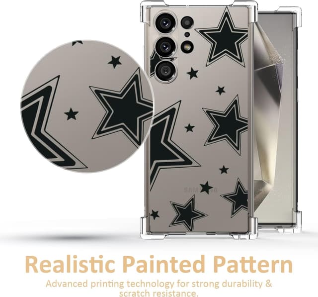 Detalle de CAROKI Clear Case for Samsung Galaxy S24 Ultra (6.8") – Black Star clear TPU bumper phone case