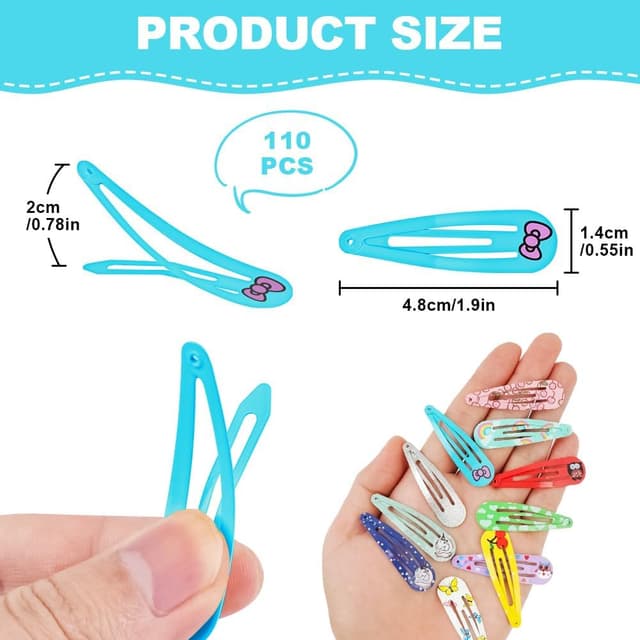 Detalle 2 de LOPHE set da 110 mollette per capelli bambina (fermagli da 5 cm) con scatto in metallo colorato