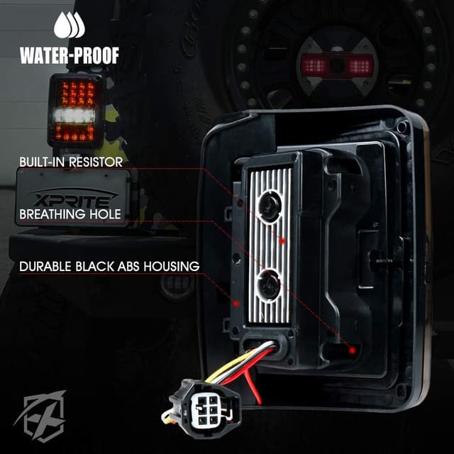 Detalle 1 de Xprite 4D Smoked LED Tail Lights for 2007–2018 Jeep Wrangler JK/JKU (Plug & Play, DOT Approved)