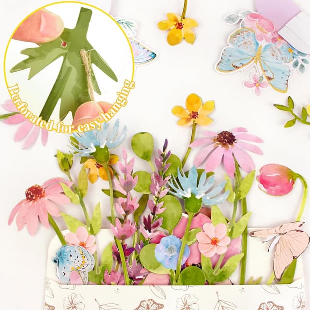 Detalle 2 de SUNBEAUTY Wildflowers & Butterflies Paper Flower Garland for Spring Parties