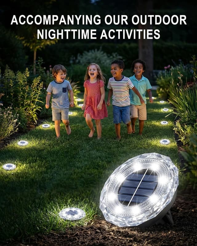 Detalle de KALAHOL 10-Pack Solar Garden Lights (8 LEDs) for Pathways, IP65 Waterproof – Cold White