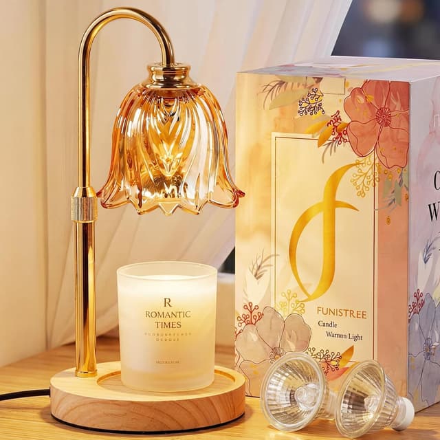 Detalle de Vintage Flower Candle Warmer Lamp with Timer & Dimmer (Height Adjustable, 2 Bulbs) for Yankee Candles