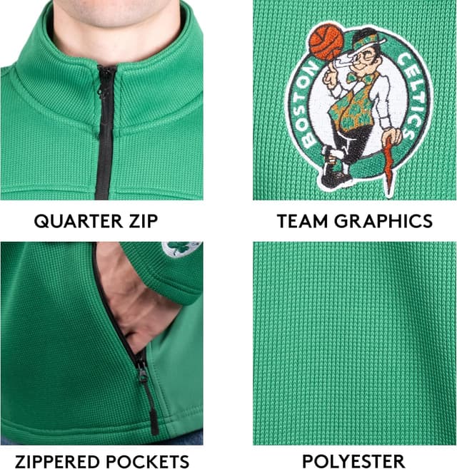 Detalle 2 de Ultra Game Men’s NBA Official Super Soft Quarter Zip Sweatshirt with Zipper Pockets