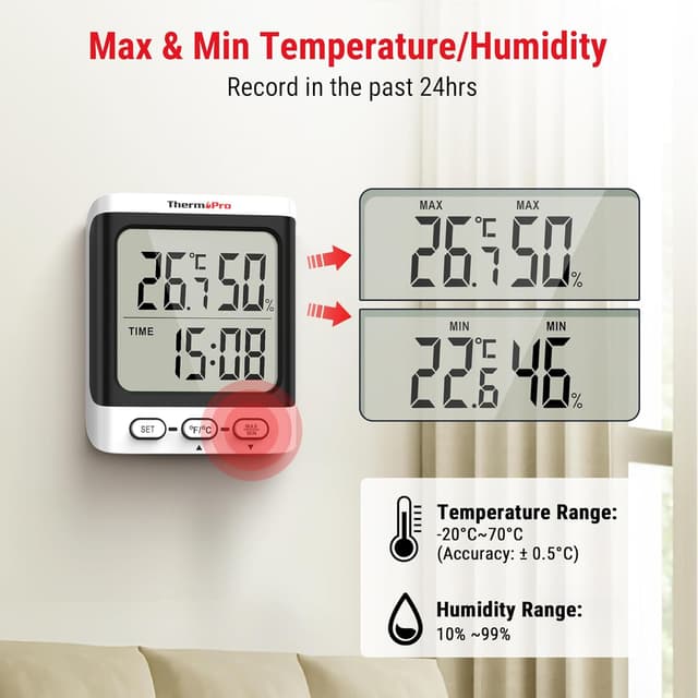 Detalle de ThermoPro TP152 hygrometer 24‑hour display