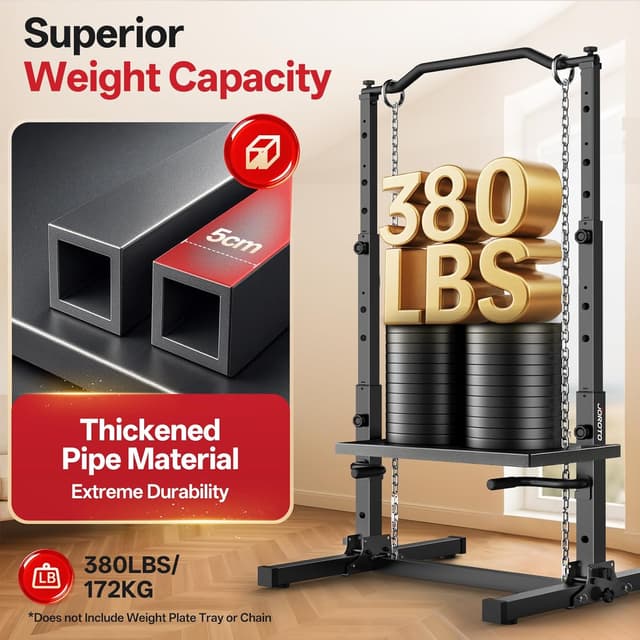 Detalle de JOROTO Foldable Power Tower Pull Up Bar Station – Height Adjustable 5-in-1 Dip Workout Stand (172kg capacity)