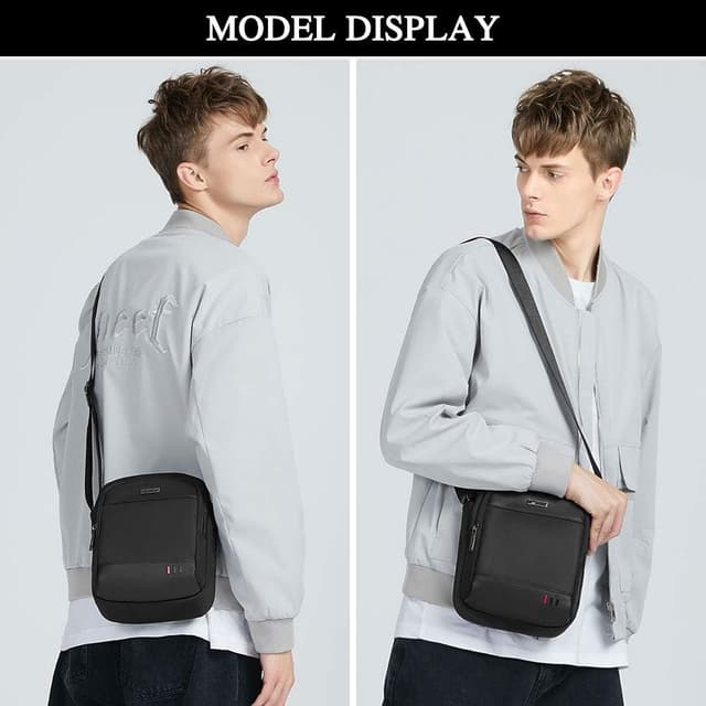 Detalle de BAIGIO sac bandoulière homme noir 24 x 20 x 9 cm : pratique pour travail, voyages et sport