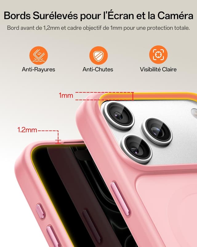 Detalle de UNBREAKcable coque magnétique MagSafe pour iPhone 17 Pro Max (6,9 pouces) – protection intégrale photo, rose