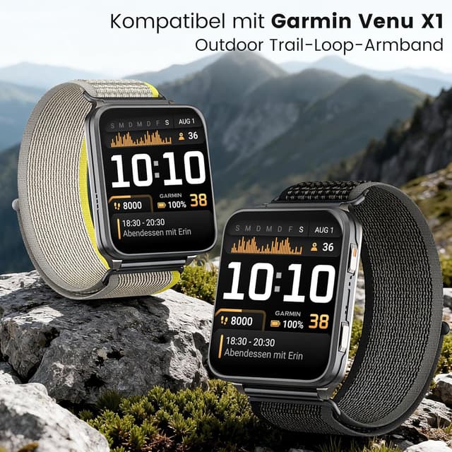 Detalle de NewJourney 24mm Nylon Armband (Trail Loop) mit Quick-Release für Garmin Venu X1 & COROS Nomad