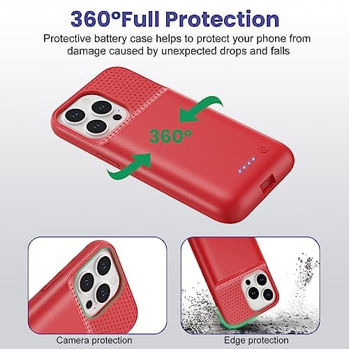 Detalle 2 de Feob Funda Batería para iPhone 16 Pro 🔋 7500mAh, Rojo