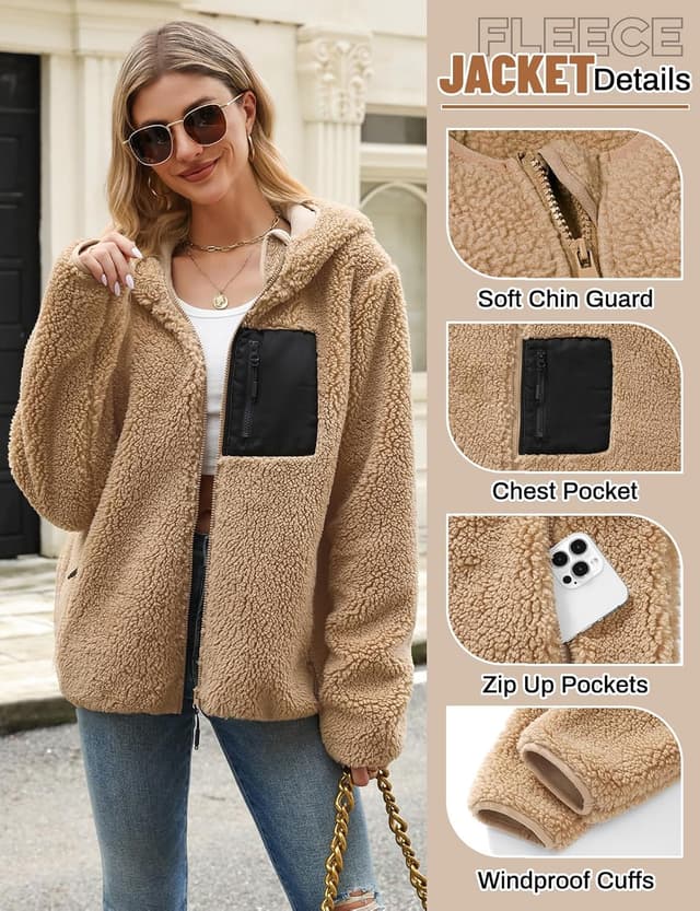 Detalle 2 de Tuopuda Teddyfell Jacke Damen Zipper Hoodie