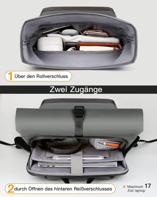 Detalle de Inateck RollTop Rucksack 17 Zoll Laptopfach