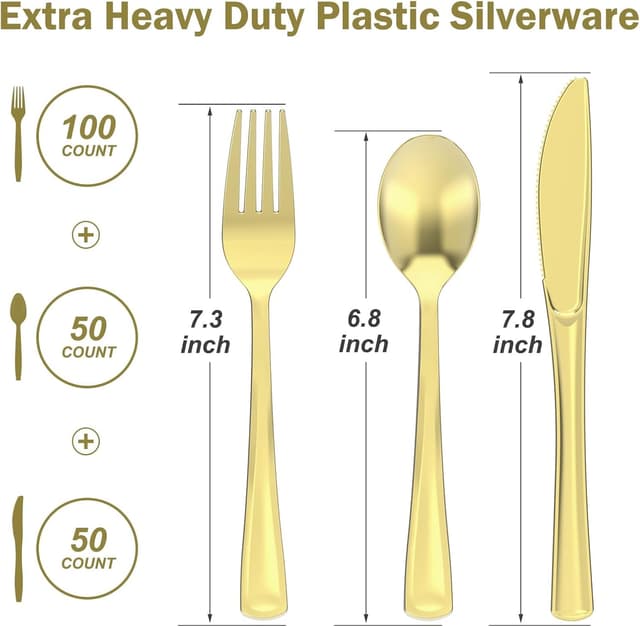 Thumbnail 1 de Dealusy 200 Count Gold Plastic Silverware Set