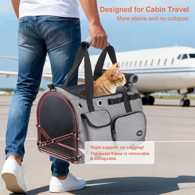 Detalle de Ownpets Large Cat Carrier for 2 Cats & Small Dogs (45x30x31cm) with Metal Frame