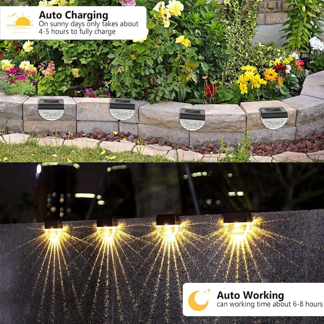 Detalle 2 de Auting Solar Fence Light (Warm White) – 4 Pack Outdoor Pathway & Step Lights, IP65