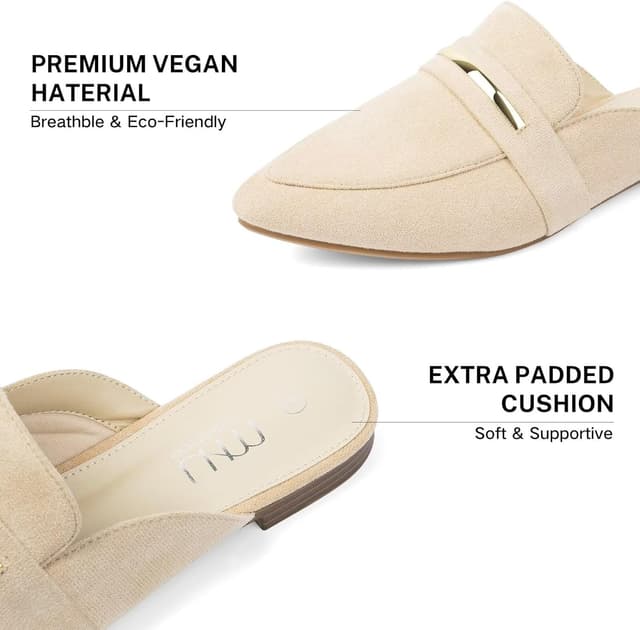 Detalle de MUSSHOE Comfortable Work Women’s Mules (Black Suede) — Slip-On Backless Loafers for Office, Business, and Casual Wear