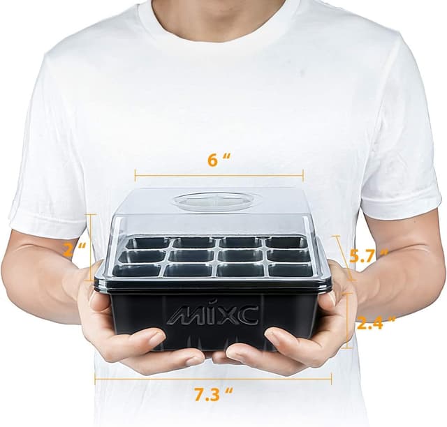 Detalle de MIXC Mini Gewächshaus Anzuchtset (10 Stück) mit 120 Zellen – Anzuchtkasten für Zimmergewächshaus, Anzuchtschalen mit Deckel