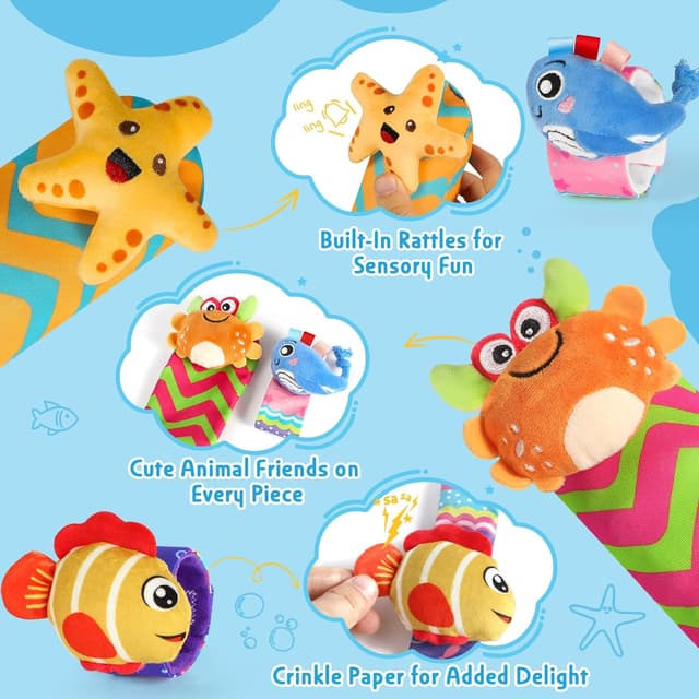Detalle de Foot Finders Wrist Rattles sensory socks & wrist rattles for babies (newborn–12 months) – marine life