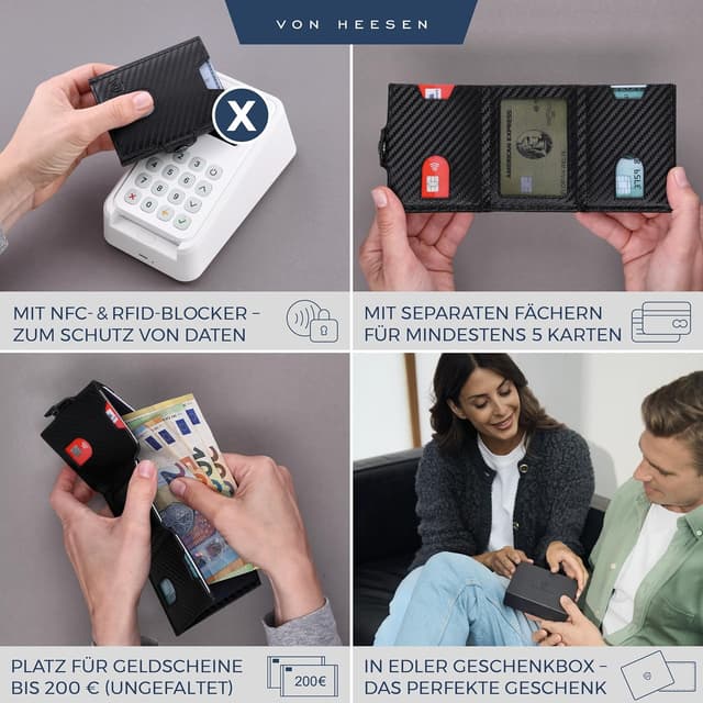 Detalle 2 de VON HEESEN Slim Wallet 9 x 7 x 1,5 cm 👛