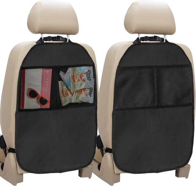 Detalle de Ulanox 2er-Set Rückenlehnenschutz fürs Auto mit Kick-Matte und Netztaschen (68 x 43 cm) – Kindersitz-Organizer