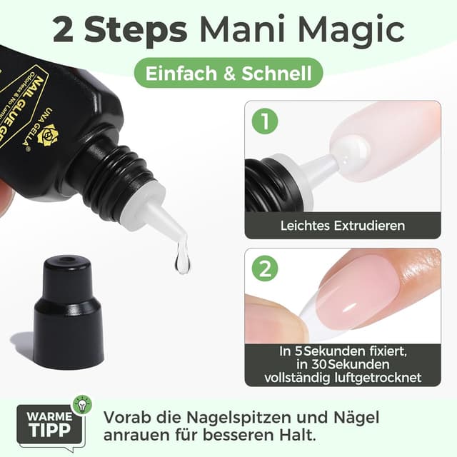 Detalle de UNA GELLA Nagelkleber für Press On Nails – 10-Sekunden schnelltrocknend ohne UV-Lampe, 3×5 ml Gel-Kleber