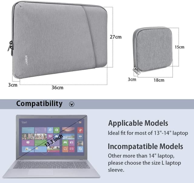 Detalle 2 de NEWHEY 14 Inch Laptop Sleeve Case with Water Repellent Oxford Fabric and Shock Resistant Padding (Gray)