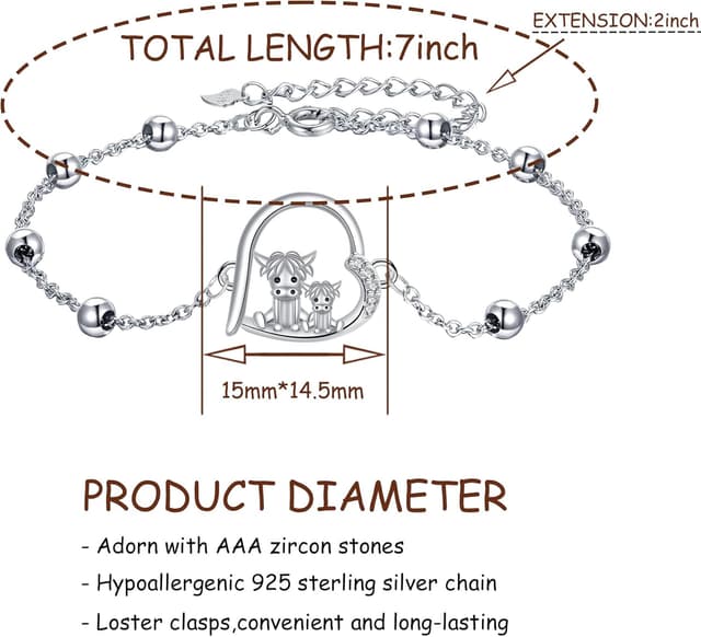 Detalle de J.MUEN Armband Damen aus 925 Sterling Silber mit Tier-Anhänger (mit Geschenkbox, ca. 17 + 4 cm)