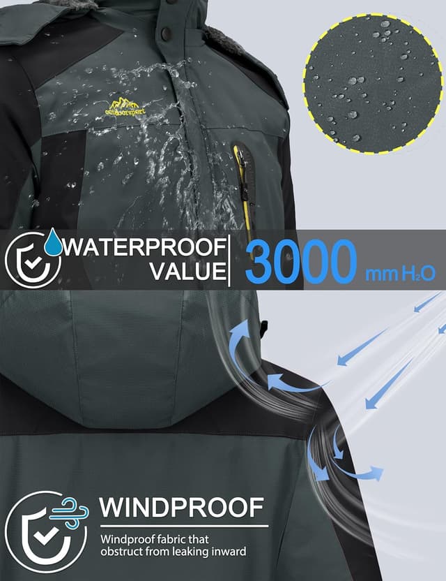 Detalle 2 de TACVASEN Men's Winter Ski Jacket Waterproof Hooded