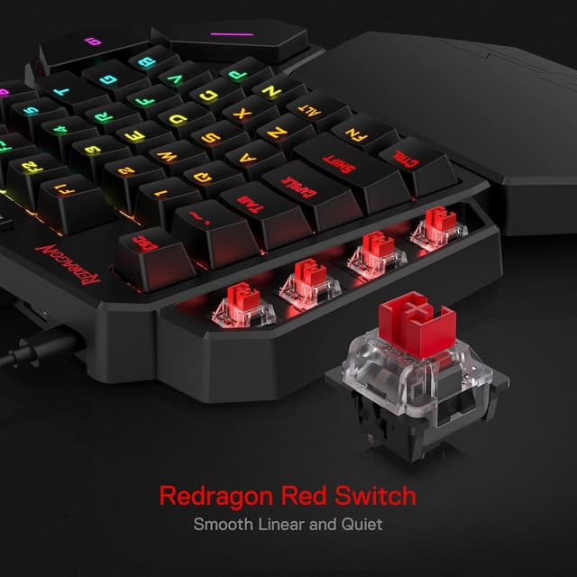 Detalle 2 de Redragon K585 DITI Einhand RGB Gaming-Tastatur (7 Makrotasten, rote lineare Schalter, abnehmbare Handgelenkstütze, USB-C)